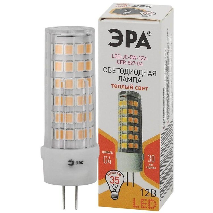 Лампа светодиодная ЭРА G4 5W 2700K прозрачная LED JC-5W-12V-CER-827-G4 Б0049087